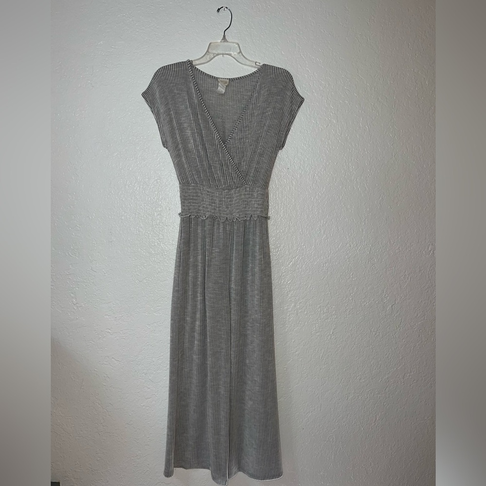 Caution to the Wind gray striped jumpsuit